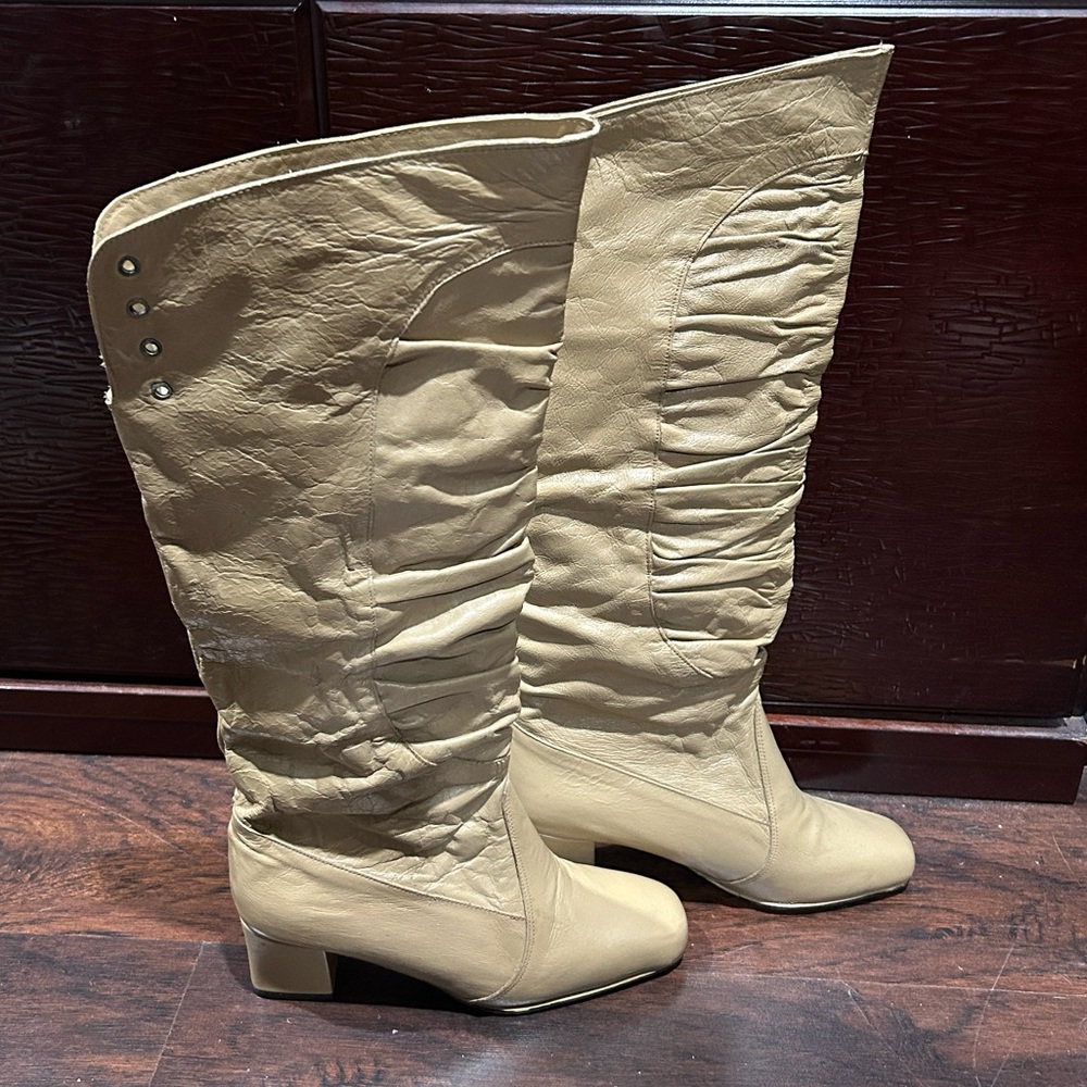 Vintage Morroco beige leather knee high boots